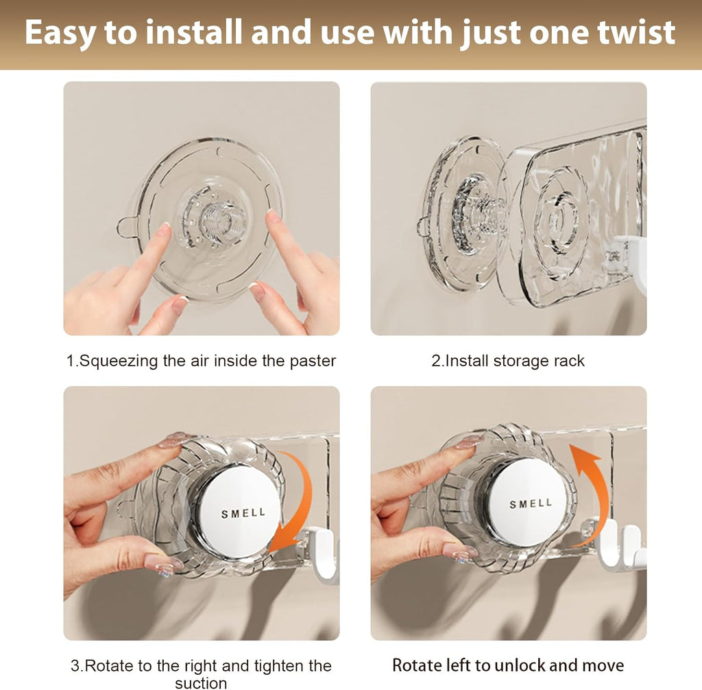 No Drill Heavy-Duty Wall-Mounted Suction  Rack / Kitchen & Bathroom Organizer