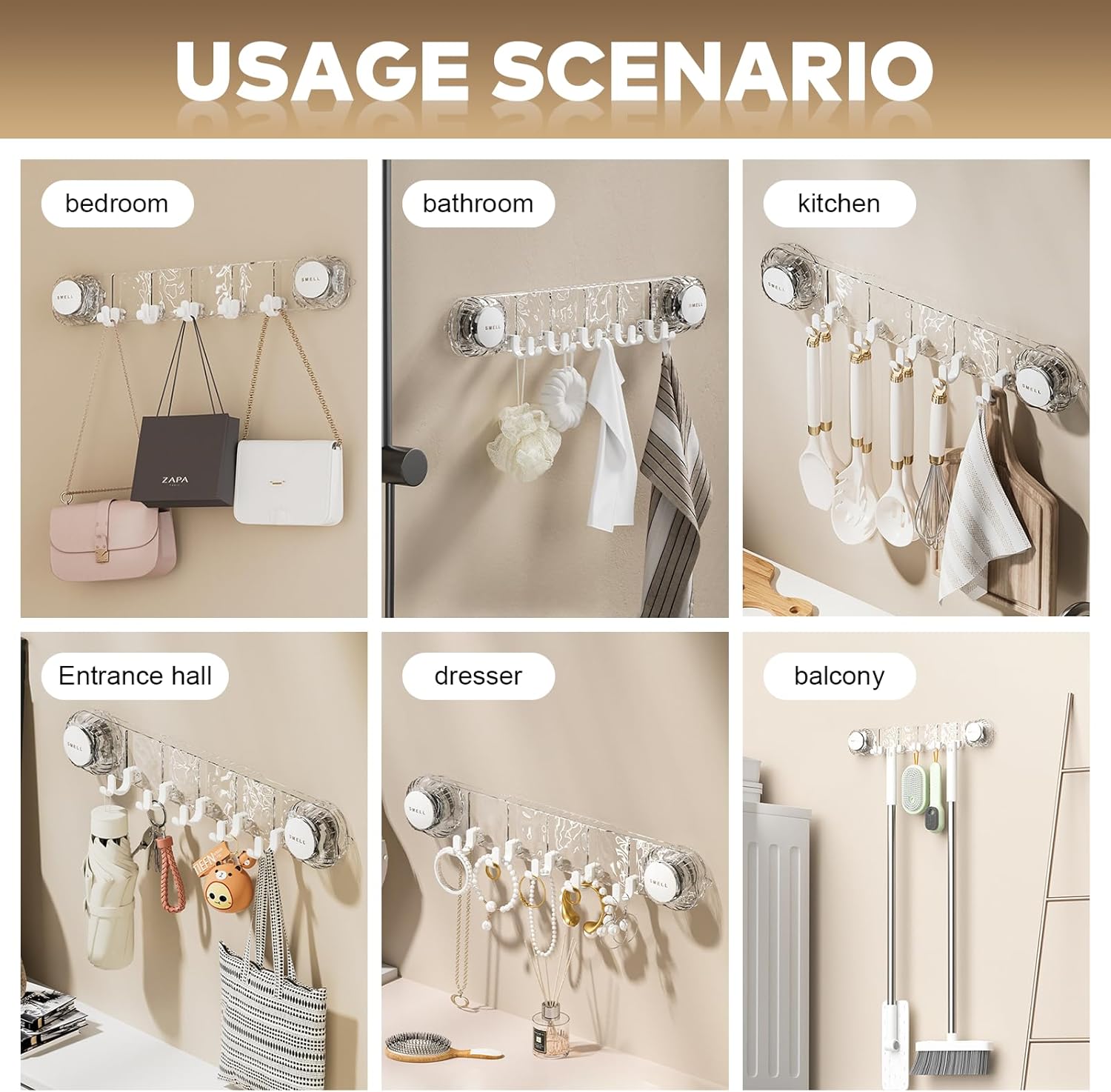 No Drill Heavy-Duty Wall-Mounted Suction  Rack / Kitchen & Bathroom Organizer